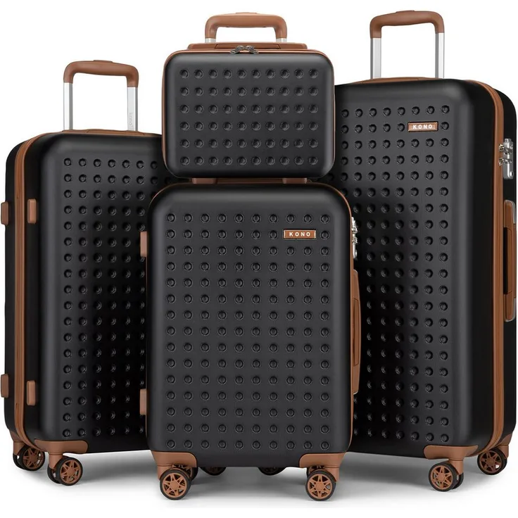 KONO Hartschalenkoffer, 100% ABS Handgepäck Trolley, Schwarz/Braun, 4 Teile