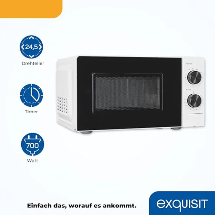 Exquisit Mikrowelle MW850-070 weiss | 700 W | Garraum 20 l | Timer | 24,5cm Ø Drehteller – Bild 3