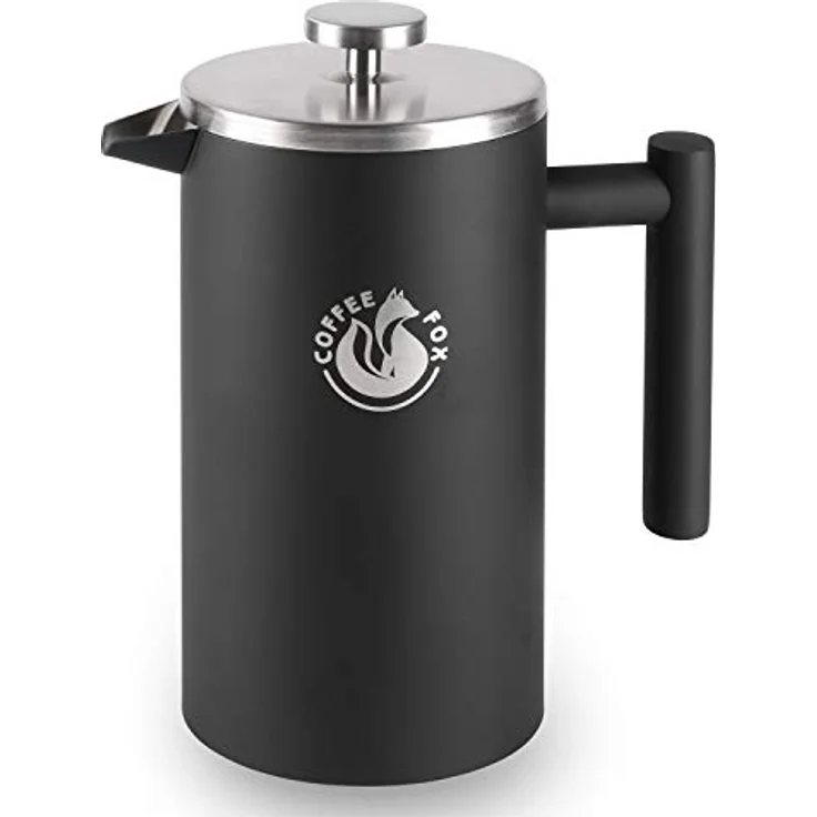 French Press Kaffeekanne aus doppelwandigem Edelstahl Schwarze Pressfilterkanne Französische Kaffeepresse – Bild 2