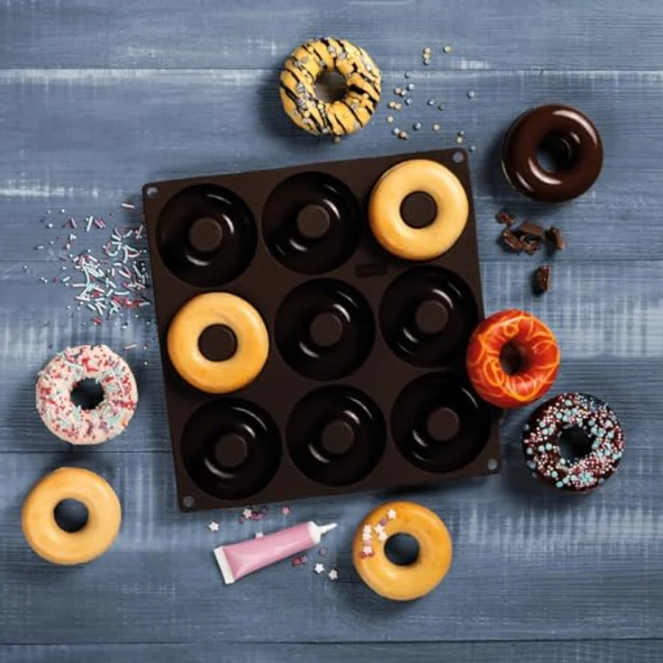 Lurch FlexiForm Donuts 26x26cm, Silikonbackform für 9 Donuts, temperaturbeständig von -40°C bis +240°C, lebensmittelecht, leicht zu reinigen – Bild 2