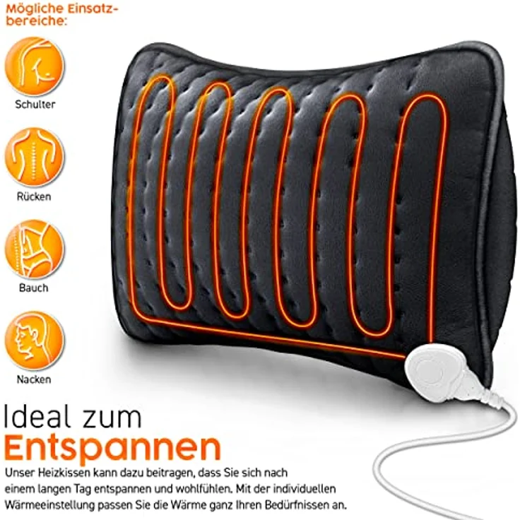sinnlein Heizkissen elektrisch mit Füllung 100W für Rücken Schulter Nacken Bauch | Wärmekissen mit 3 Temperaturstufen & Abschaltautomatik (Anthrazit) – Bild 2