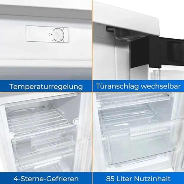 Exquisit Gefrierschrank GS581-051C weiss | Nutzinhalt: 85 L | 4-Sterne-Gefrieren | Türanschlag wechselbar | Standgerät – Bild 3