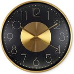K&L Wall Art Goldene Aluminium Wanduhr 30cm Durchmesser ohne Tickgeräusche lautlose Feng Shui Deko Gold Schwarz