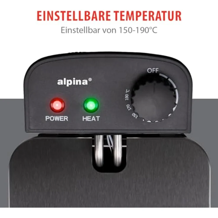 alpina Fritteuse 3 Liter, 2000 W, einstellbare Temperatur, herausnehmbarer Korb, Silber – Bild 5