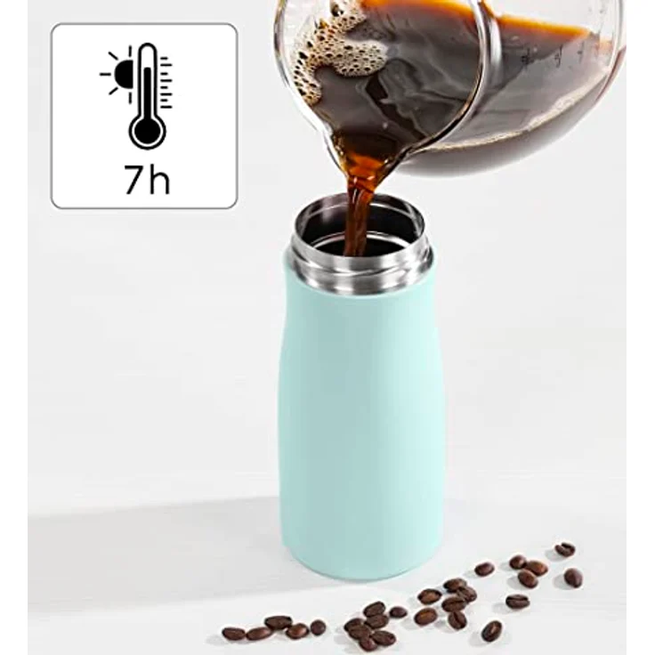 Xavax Thermobecher 400 ml (Isolierbecher mit Trinköffnung Quick Press Verschluss, Coffee to go Becher für 7h heiß/9h kalt, To Go Becher mit Schraubverschluss, Edelstahl Thermobecher to go) pastellblau – Bild 4