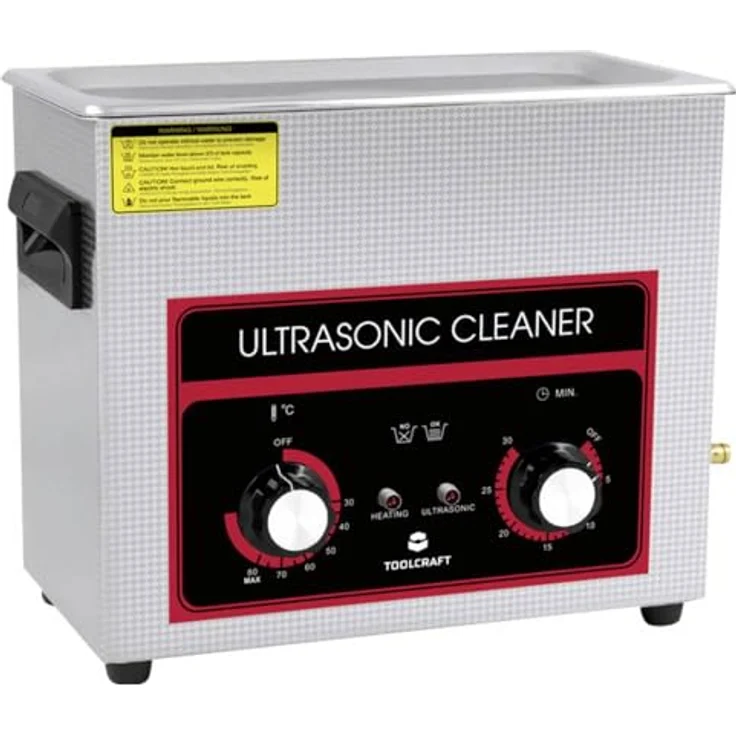 TOOLCRAFT Ultraschallreiniger 6,5 l, Rostfreier Stahl mit 180 Watt Leistung, analog einstellbare Temperatur und Timer – Bild 3