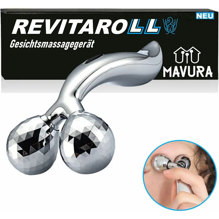 MAVURA REVITAROLL 3D Mini Gesicht Massage Roller - 360° Massagebälle, Silber