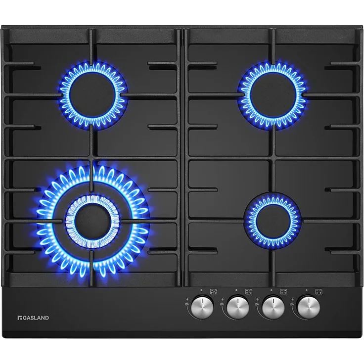 GASLAND Gas-Kochfeld GH604BF, 4-flammiges 60 cm Kochfeld mit Wok-Brenner, 8000 W, LPG/Erdgas, Glasoberfläche
