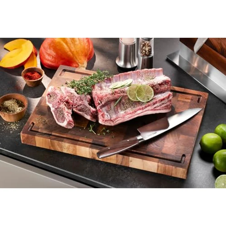 GEFU Tranchierbrett ENNO aus Walnussholz, Hackblock mit Saftrinne und Antirutschfüßen – Bild 4