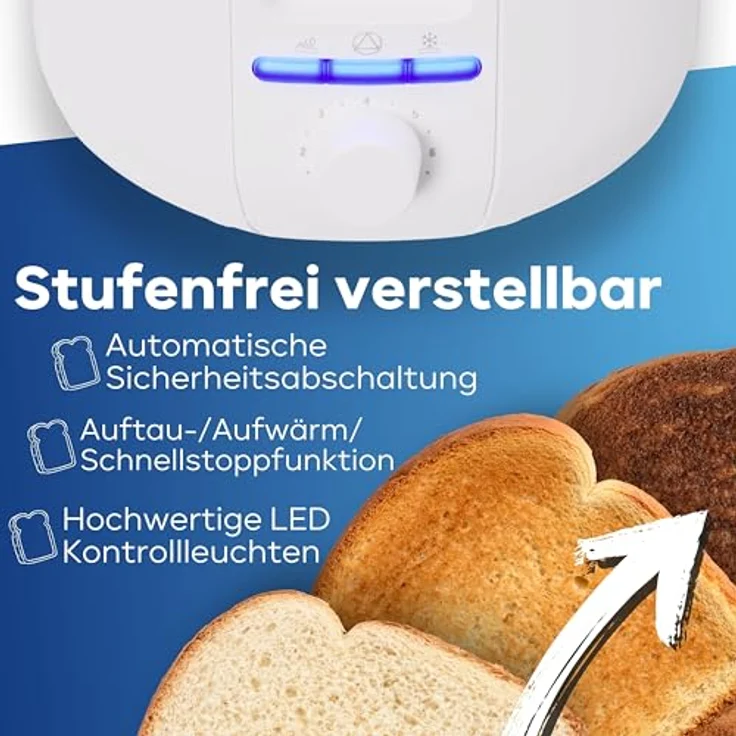 Bomann Toaster 4 Scheiben | Langschlitztoaster mit Auftau-/Aufwärm-/Schnellstoppfunktion | Toaster mit Brötchenaufsatz | Toaster weiß auch für Toastbrötchen & Fertigwaffeln | TA 6070 CB – Bild 4