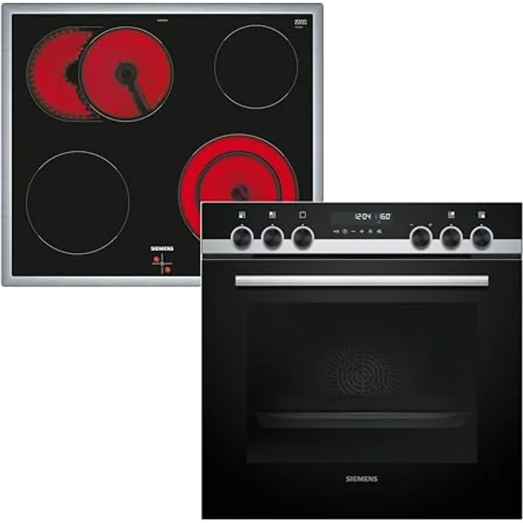 Siemens PQ521KA11 Einbauherd-Set, HE578GBS3 mit 3D Heißluft, Hydrolyse, EA64RGNA1E Elektrokochfeld, Edelstahl, 60 x 60 cm