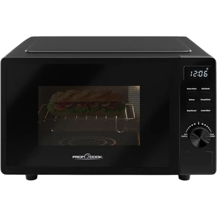 ProfiCook Mikrowelle mit Grill 20L ohne Drehteller, schwarz mit Timer + Auftaufunktion 1150W - PC MWG 1278
