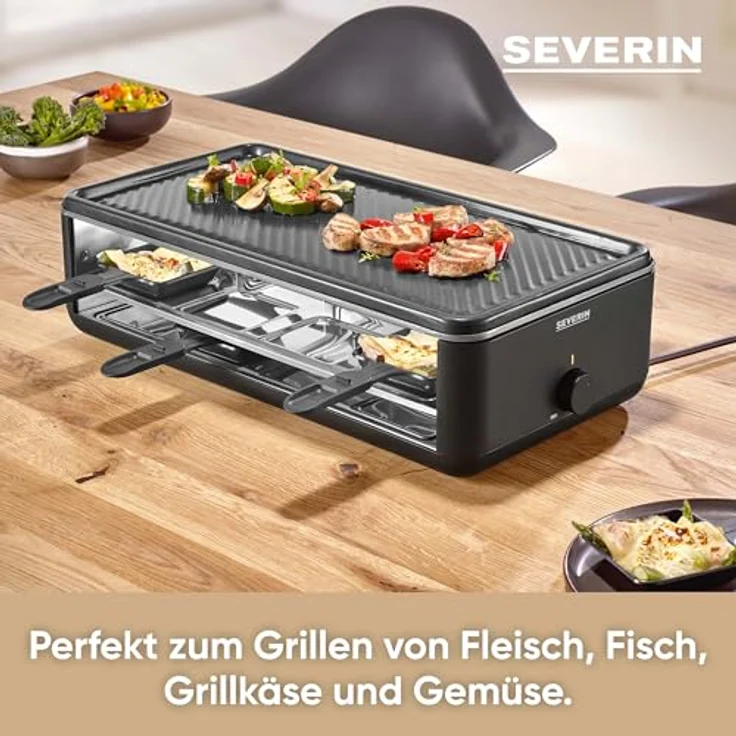 SEVERIN Raclette-Grill Black Line Lite RG 2365, für 8 Personen, große antihaftbeschichtete Grillplatte, extra tiefe Pfännchen, spülmaschinengeeignet – Bild 5