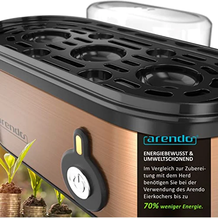 Arendo - Edelstahl Eierkocher Threecook - Egg Cooker - EIN AUS-Schalter - Wählbarer Härtegrad - 210 W - 1-3 Eier - GS - BPA-frei – Bild 4