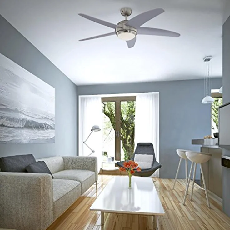 132 cm Deckenventilator Bendan 72220 mit Einzelleuchte und fünf Flügeln, Ausführung in seidenmattem Chrom mit Opalmilchglas – Bild 6