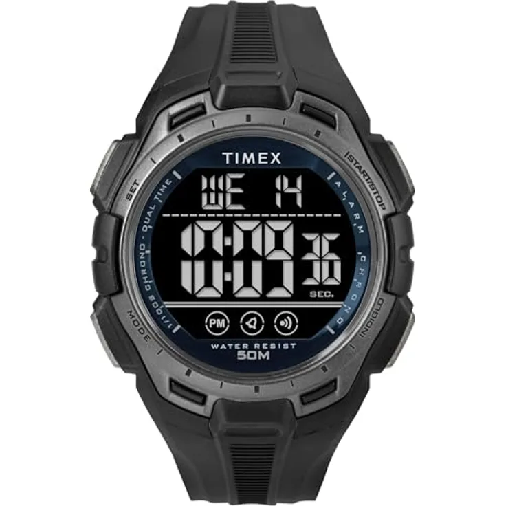 Timex Sport TW5M63800, Unisex-Armbanduhr mit digitalem Zifferblatt, 43 mm, schwarzes Polyurethan-Armband und wasserdicht bis 50 m