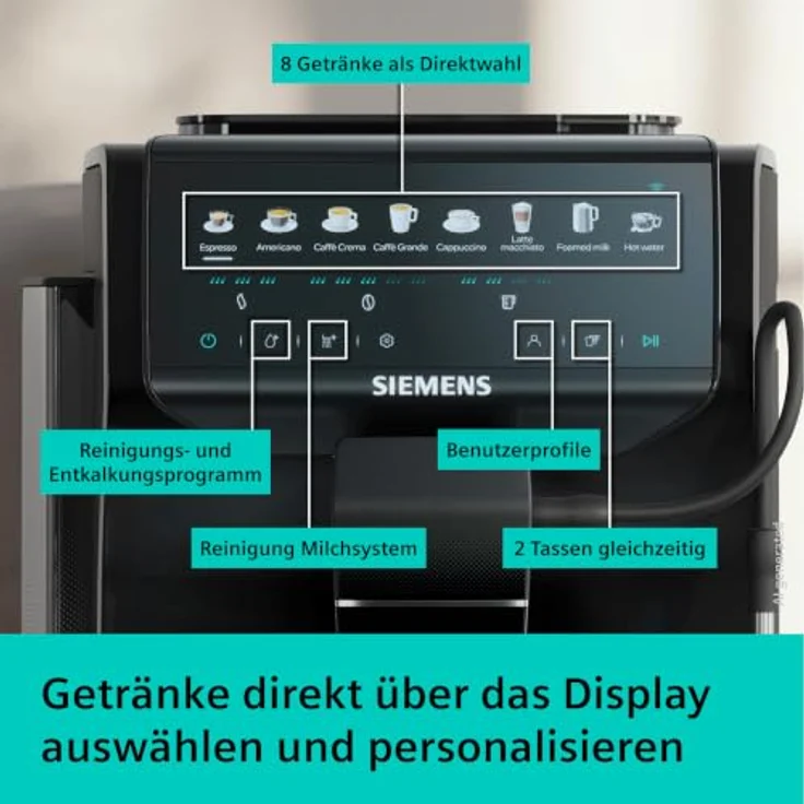 Siemens Kaffeevollautomat EQ500 iAroma TP553E19, schwarz, 8 Getränke auf Knopfdruck, intuitives Touch-Display, automatische Reinigungsprogramme – Bild 4