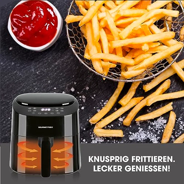 GOURMETmaxx Heißluftfritteuse 4,5L 1400 W | Mit 8 verschiedenen Programmen ideal zum Braten, Grillen, Rösten etc. | Besonders fettarme und schonende Zubereitung | Timer & Abschaltautomatik – Bild 2