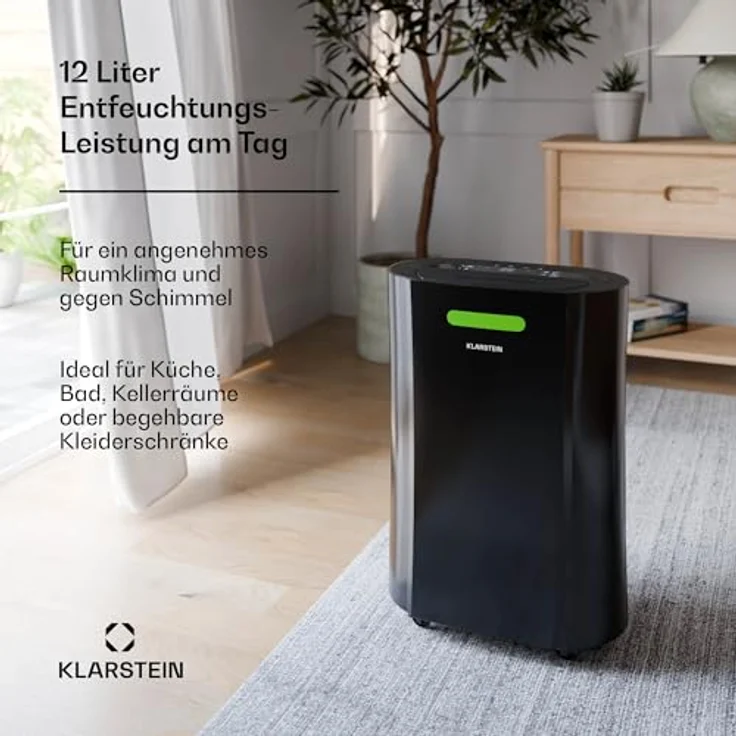 Klarstein AeroDry Smart 12l Luftentfeuchter - 12L/Tag, 2.5L Tank, 39dB, WiFi/App/Alexa Steuerung, LED Display, 24h Timer, Carbon Filter, Elektrisch, Schwarz – Bild 3