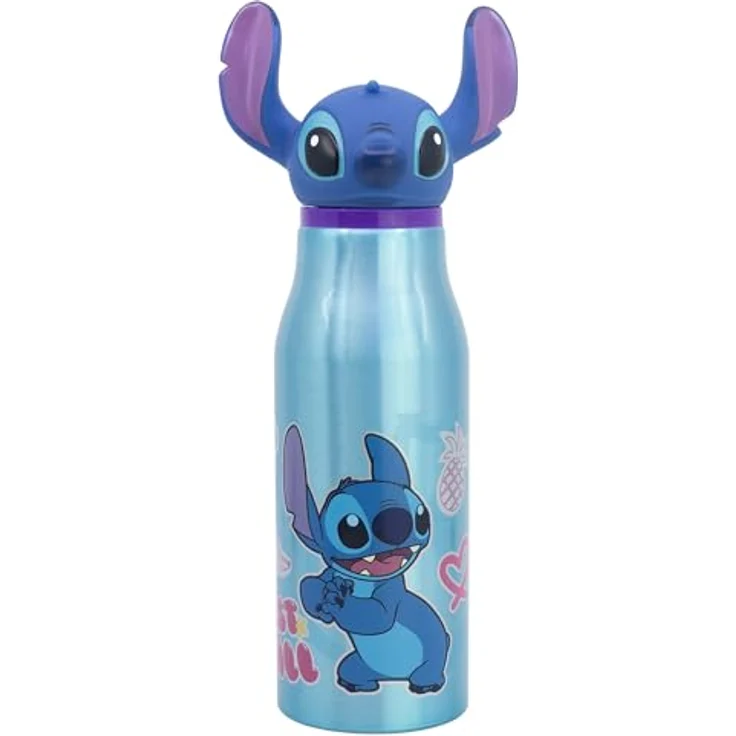 Lilo & Stitch 3D Trinkflasche, 690 ml Aluminium mit integriertem Strohhalm, BPA-frei – Bild 1