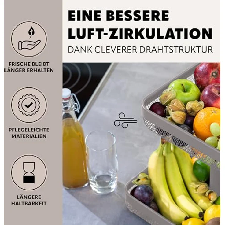 eluno 2-stöckige eckige Obstetagere/Brotkorb aus pulverbeschichtetem Metall, vielseitig einsetzbar, Taupe – Bild 4
