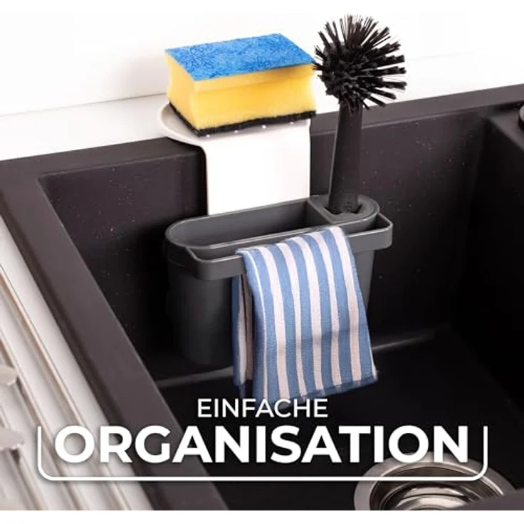 Vileda Spülbeckenhalter mit Saugnapf, Zubehöraufbewahrungsständer aus robustem Kunststoff, platzsparend und modern – Bild 6