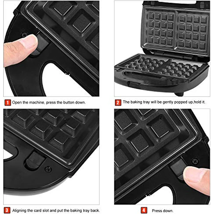 OZAVO Sandwichmaker 3 in 1, Waffeln, Paninitoaster, 3 abnehmbare Grillplatten, Tisch-Grill für Toast, Waffeln, Fleisch, Schwarz, 750W – Bild 4