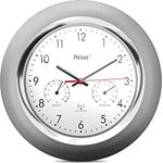 Mebus Funk-Wanduhr mit Thermometer und Hygrometer/silberner Rahmen/weißes Zifferblatt / 24cm Durchmesser/Rund/Modell: 19454 / Farbe: Silber, Weiß