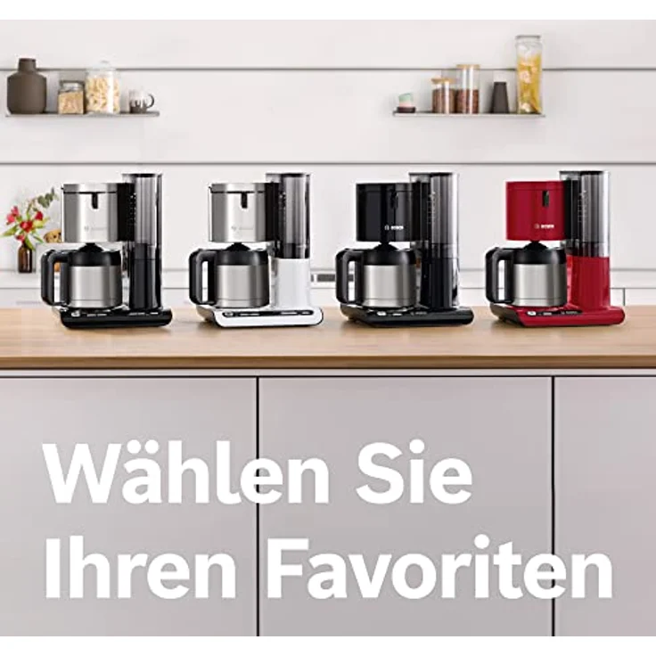 Bosch Filterkaffeemaschine Styline TKA8A054, Edelstahl-Thermokanne 1,1 L, für 8-12 Tassen, abnehmbarer Wassertank, Tropfstopp, schwenkbarer Filterträger, Kabelstaufach, 1100 W, rot – Bild 5