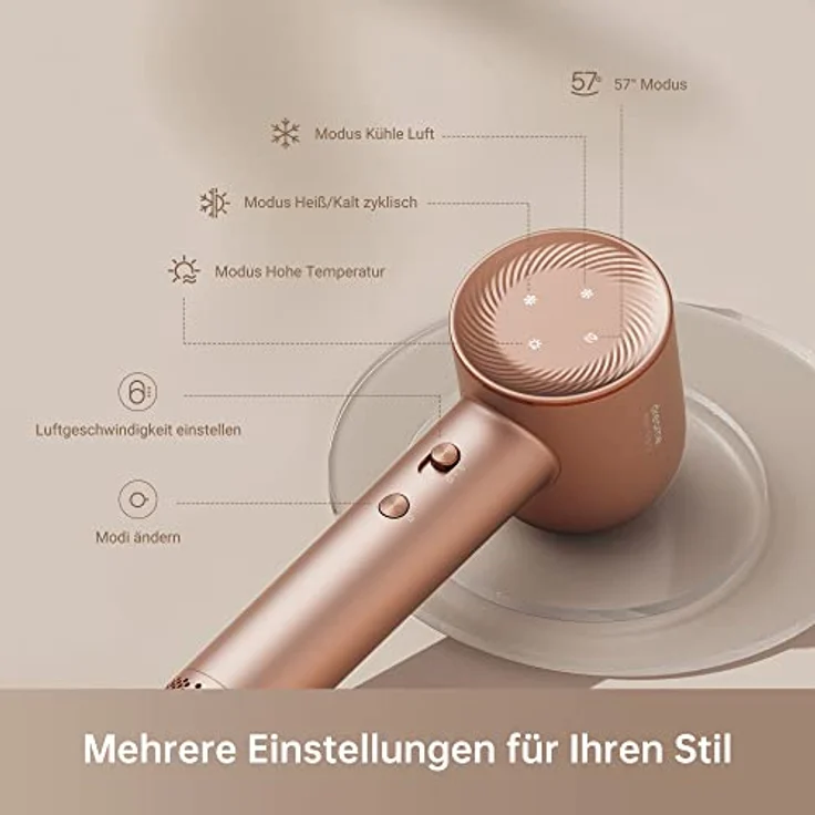Dreame Hair Glory Haartrockner, trocknet schnell, 110.000 U/min Hochgeschwindigkeit, 70m/s Luftstrom, Negativ-Ionen-Technologie, Temperatur- und Luftgeschwindigkeitsregelung, Rosa – Bild 4