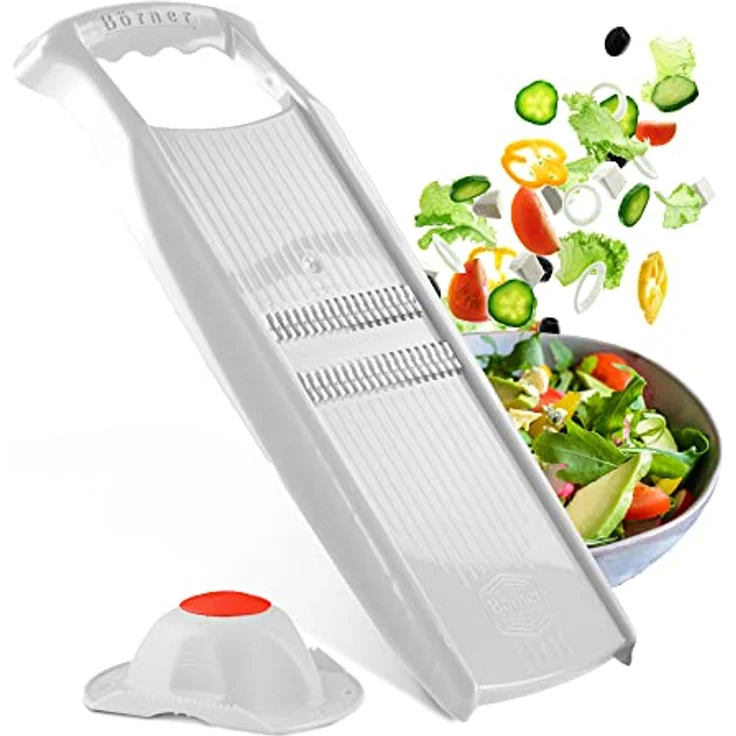 Börner Roko PowerLine Gemüseschneider Set (2-tlg.) • Feiner Streifenschneider für Obst & Gemüse + Fruchthalter • Julienne Schneider • Gemüsehobel • Küchenhobel Set (Weiß) – Bild 1