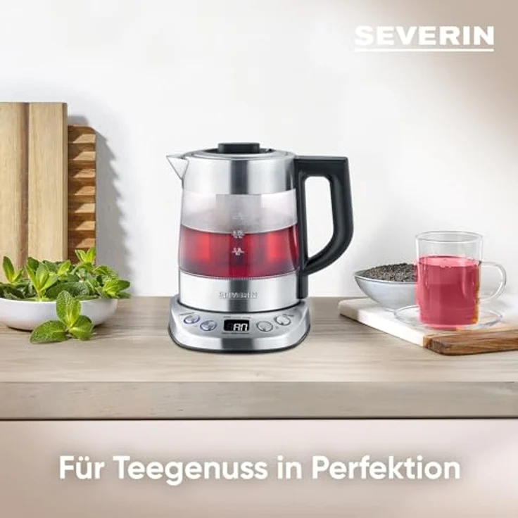 SEVERIN WK 3473 Glas-Tee--Wasserkocher Deluxe Mini (ca. 2.200 W, mit Temperaturregler, Für 1 L Wasser-0,75 L Tee) edelstahl-schwarz – Bild 3