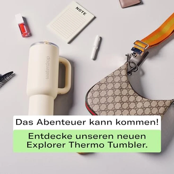 waterdrop® Thermobecher mit Strohhalm 1,1L, Auslaufsichere isolierte Edelstahlflasche, Hält 12h kalt, Klappbares Mundstück, Robustes Design – Bild 5