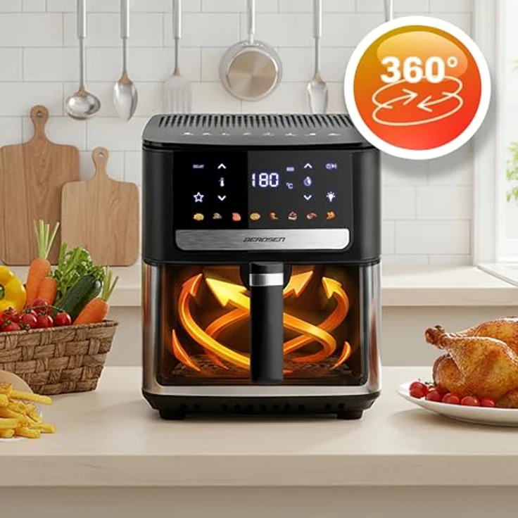 Berdsen Heißluftfritteuse XL 6,5L - Airfryer mit Sichtfenster, Touchscreen und 1700W - 8 automatische Programme - Spülmaschinengeeignet – Bild 2