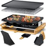 KESSER® Raclette-Grill mit Naturgrillstein, Grillplatte Tischgrill für 8 Personen, Elektrogrill Raclette Grill antihaftbeschichteter Grillplatte, 8 Pfannen und Holzspatel 1200W