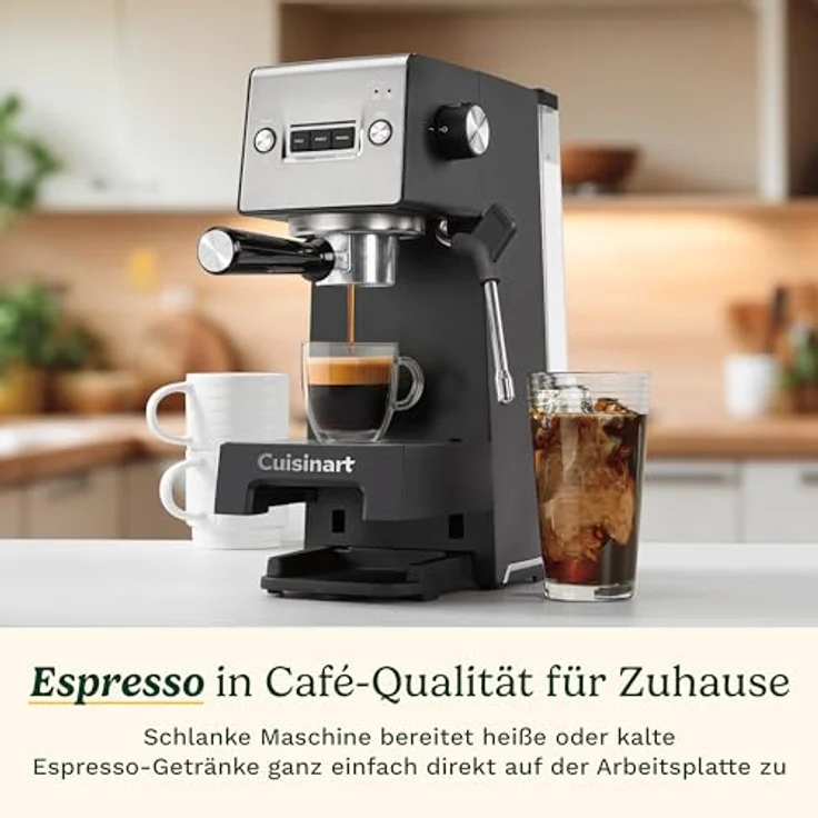 Cuisinart Espresso Machine Slim, Siebträgermaschine mit 15 Bar Pumpendruck und Dampfdüse, Schwarz und Silber – Bild 3