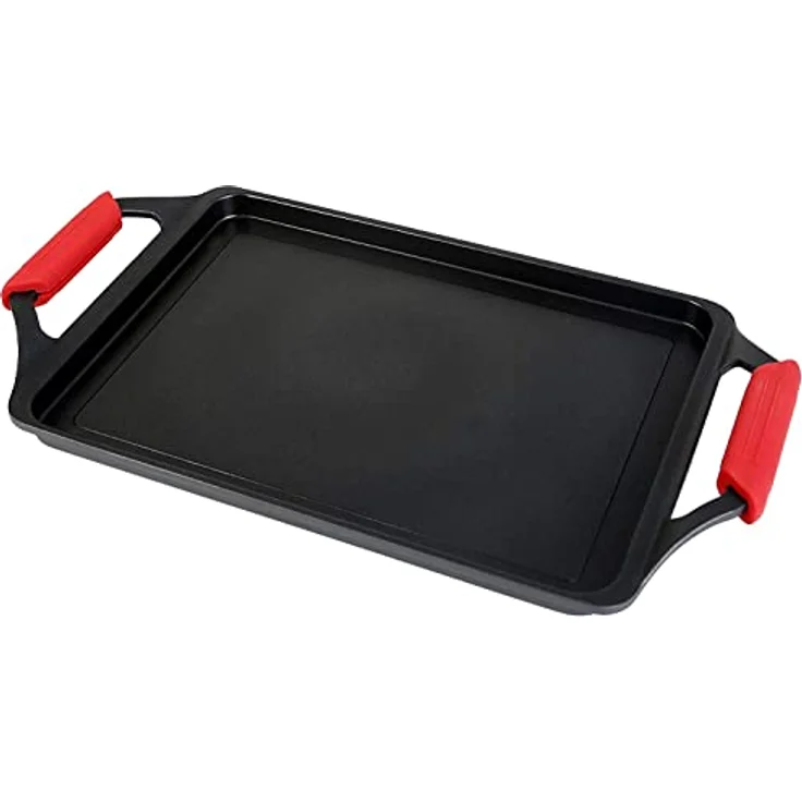 WECOOK! Ecostone Grillplatte, Induktion Griddle-Pfanne 43 X 25 cm, Aluminiumguss, Antihaftbeschichtung XTRA DUPONT PFOA-frei, 5mm Dicke, Silikongriffe, Vitrokeramik, Gas, Backofen, Schwarz – Bild 1