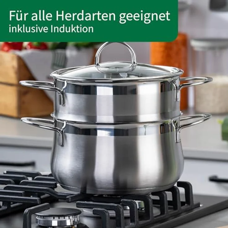 Chefkoch trifft Fackelmann Dampfgaraufsatz, Ø 20 cm, Edelstahl, Induktion- und backofengeeignet, spülmaschinenfest, temperaturbeständig bis 220 °C – Bild 4