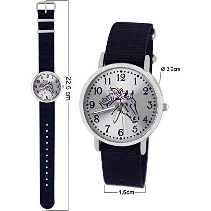 Pacific Time Mädchen Uhr 10302, analoge Quarz-Armbanduhr mit Pferdemotiv, violett, wechselbares Textilarmband 16mm – Bild 5