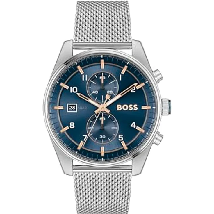 HB Chronograph Quarz Uhr für Herren Kollektion SKYTRAVELLER mit Edelstahlarmband - Blaues Zifferblatt