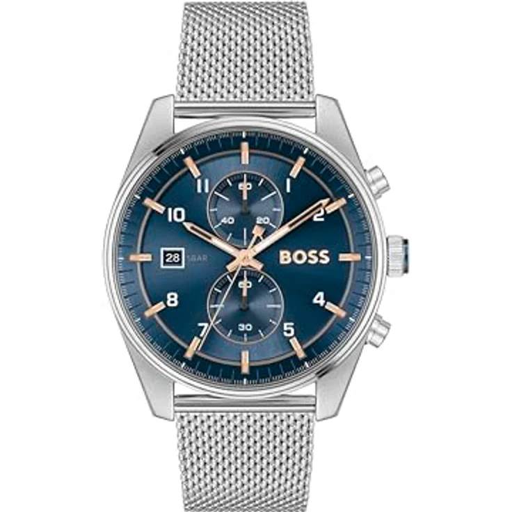 HB Chronograph Quarz Uhr für Herren Kollektion SKYTRAVELLER mit Edelstahlarmband - Blaues Zifferblatt – Bild 1