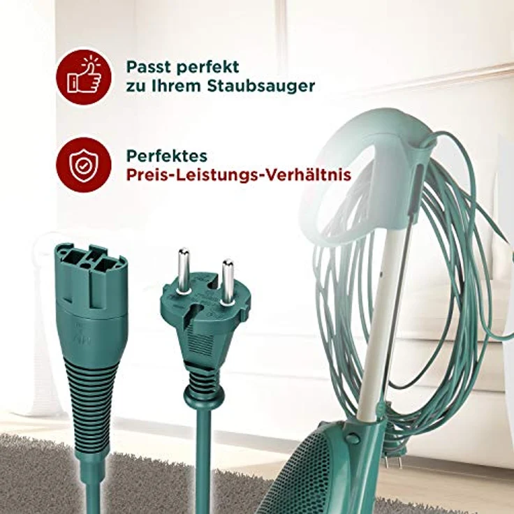 VIOKS Anschlusskabel 10 m Stromkabel Ersatz für Vorwerk Kobold VK130 VK131, Rundkabel mit Konturenstecker, ideal für größere Haushalte, Schwarz – Bild 4