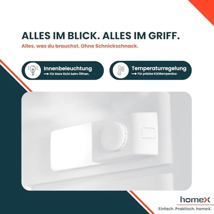 homeX CFB2051E Einbaukühlschrank mit Gefrierfach, 205 Liter, Schlepptür, für 145 cm Nische, Energieeffizienzklasse E, leiser Betrieb 37 dB – Bild 7