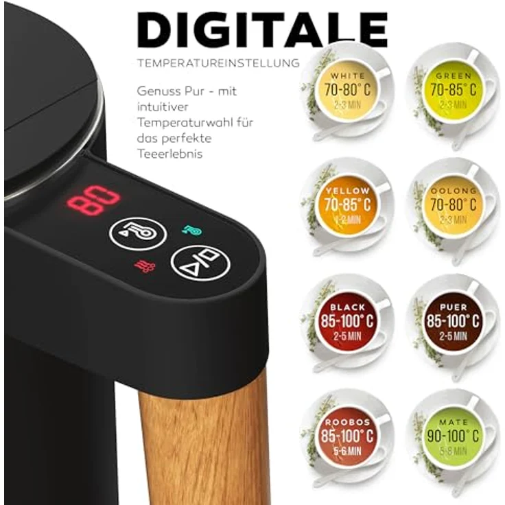 BALTER WK-08-BL Edelstahl-Wasserkocher, 2200W, 1,5L, doppelwandig, kabellos, Warmhaltefunktion, schwarz – Bild 3
