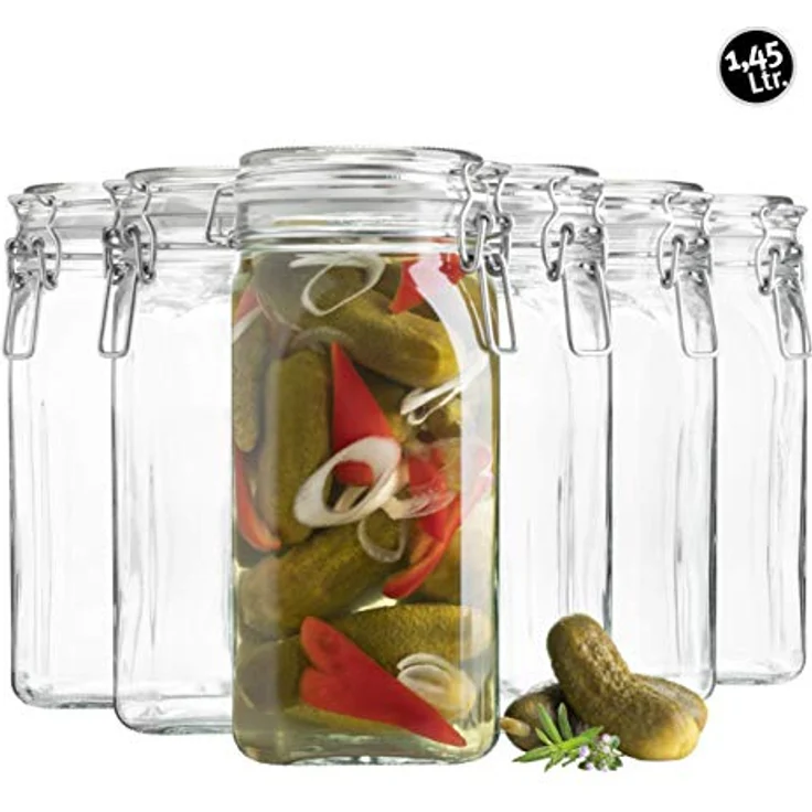 MÄSER 925341 Gothika, Einmachgläser 1,45 l, 6er Set, made in Germany, Vorratsgläser mit Deckel und Drahtbügel zum luftdichten Aufbewahren, Einkochen und Einlegen, Glas, transparent – Bild 6