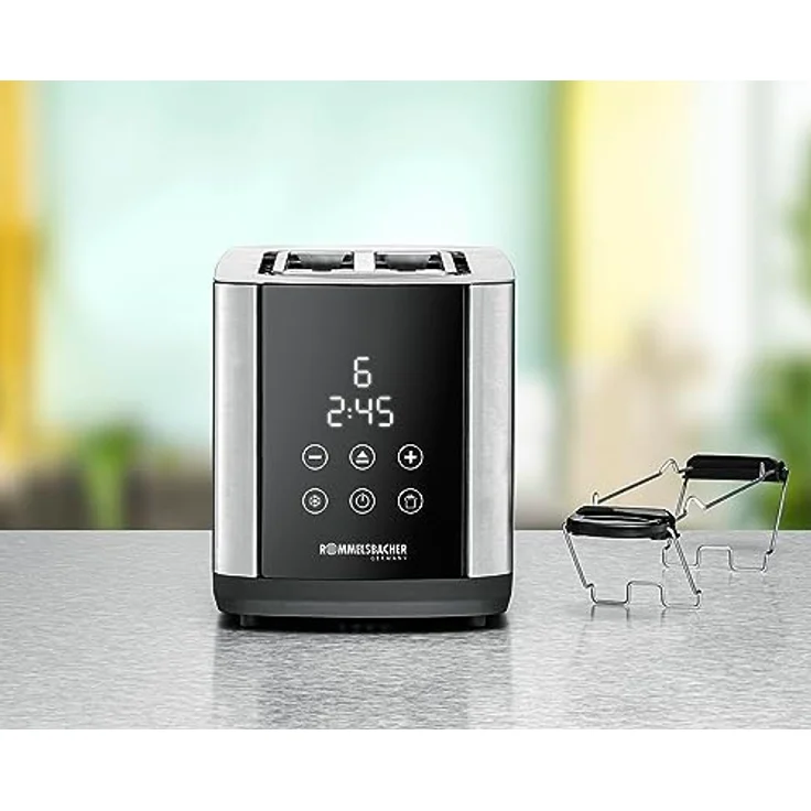 ROMMELSBACHER TOASTER TO 850-2 breite Schlitze für Brote bis XL Toast, automatische Brotscheibenzentrierung, LED-Display, Countdown-Anzeige, 9 Stufen, Auftaustufe, Brötchenaufsatz, Krümelschublade – Bild 4