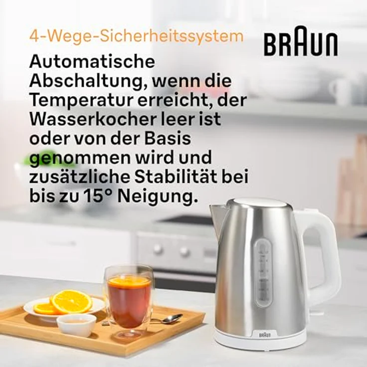 Braun WK1500WH Wasserkocher, 2200 Watt, 1,7 Liter, Temperaturanzeige, Abschaltautomatik, silber, schwarz – Bild 6