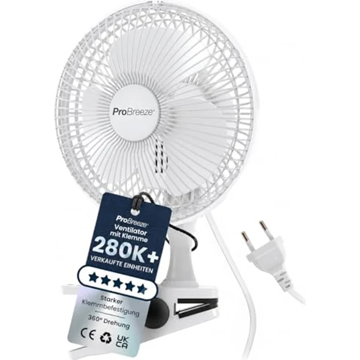 Pro Breeze Mini Ventilator mit Clip, 20 cm, leise, 2 Geschwindigkeitsstufen, 360° Rotation, ideal für Schreibtisch, Schlafzimmer und Growbox – Bild 1