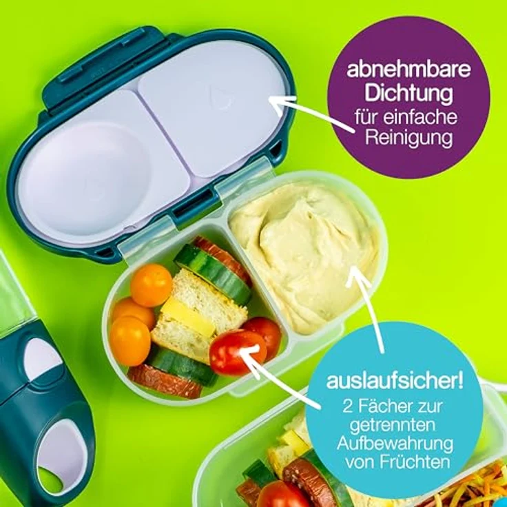 B.Box Snackbox Midnight, Auslaufsichere Lunchbox mit zwei Fächern, Blau – Bild 3