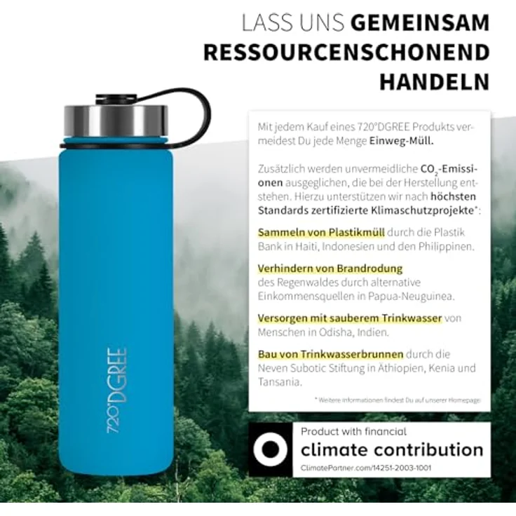720°DGREE Edelstahl Trinkflasche “noLimit” 1200ml - Auslaufsicher, Kohlensäure geeignet, BPA-frei, Thermosflasche mit gratis Sportdeckel – Bild 5